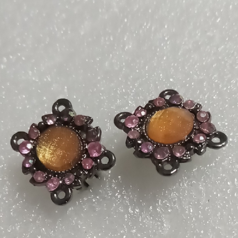 Vintage Clip On Pink and Orange Gemstone Earrings.